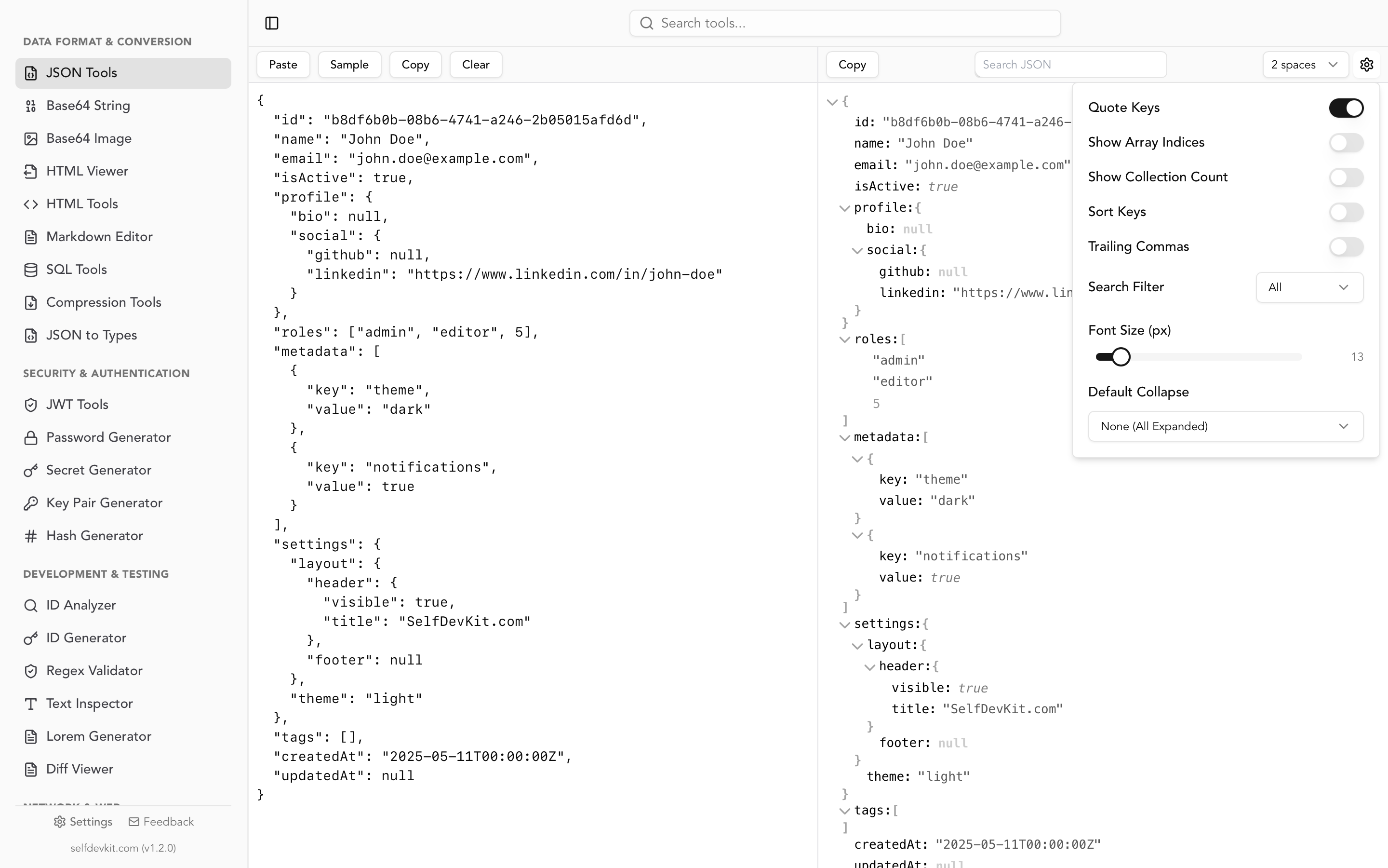 JSON Tools Light Mode