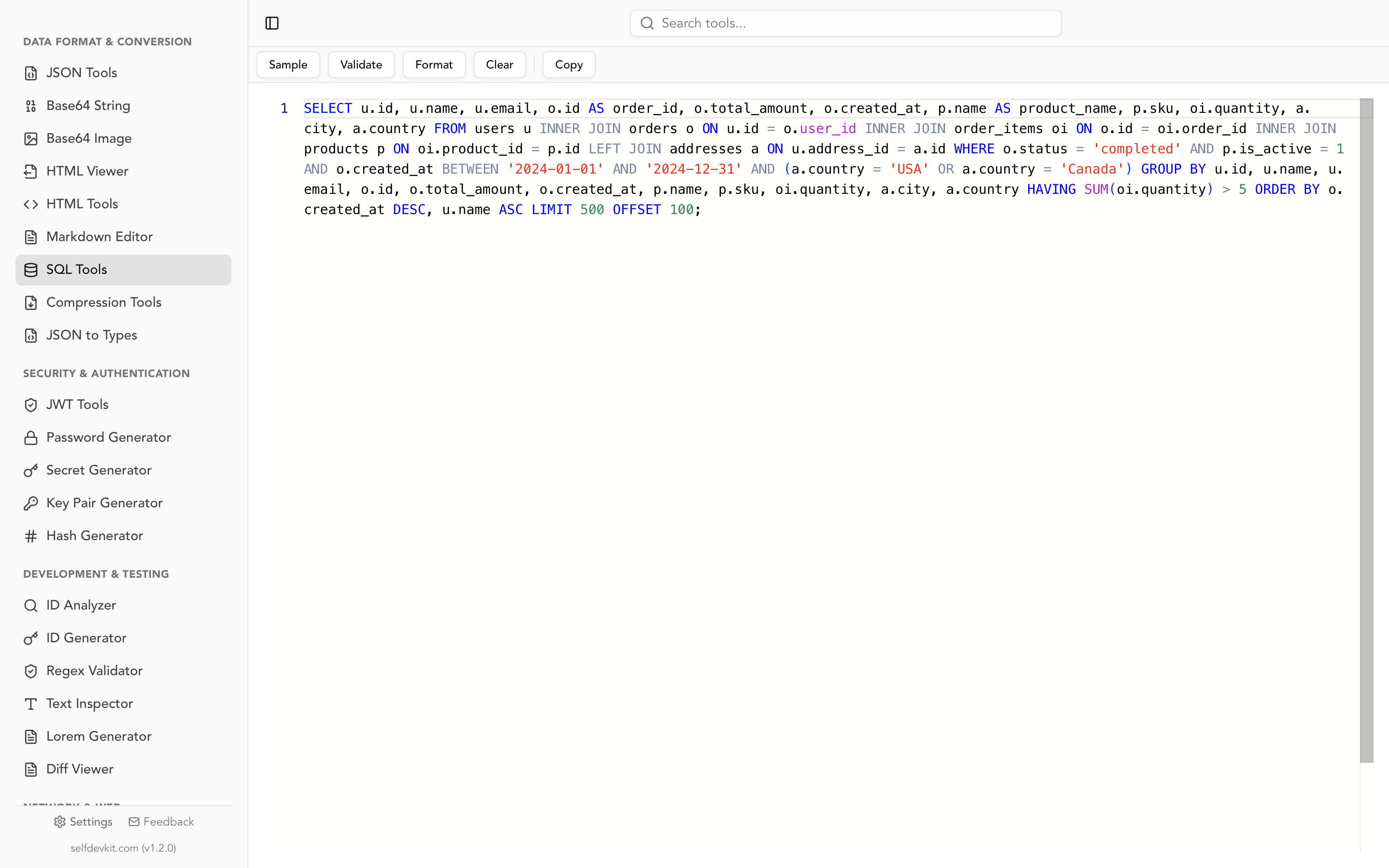 SQL Tools Light Mode